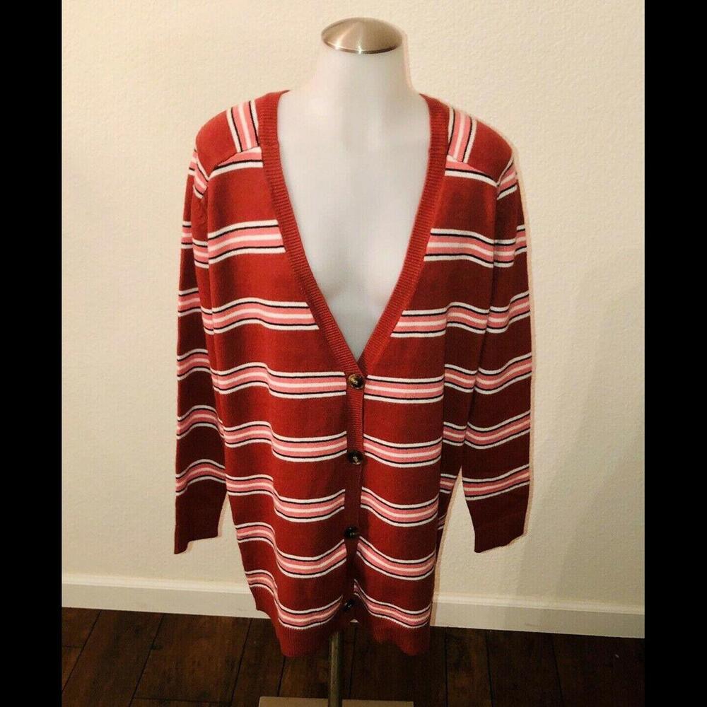 BB Dakota Sweater Rust Color Striped Button Up Cardigan Grandpa Style NWT $110